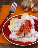 Topinambur-Chicorée-Salat mit Orangen-Sahne-Dresing