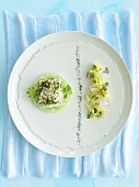Cod on cucumber tartare with salad