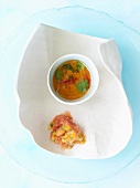 Gazpacho (cold vegetable soup) with passion fruit granita