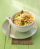 Tofu and noodle stir-fry with soya sprouts