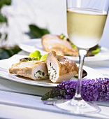Chicken breast stuffed with goat's cheese, basil wine