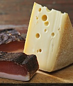 Piece of Bergkäse cheese & two pieces of Schinkenspeck ham
