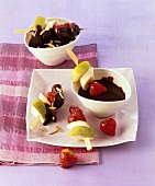 Fruit skewers with chocolate dip