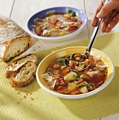 Minestrone primavera (Vegetable soup with bread, Italy)