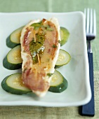 Chicken saltimbocca on courgette slices