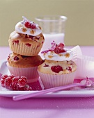 Redcurrant muffins with meringue topping in paper cases