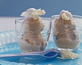 White chocolate and espresso parfait in two glasses