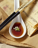 Chopsticks and Asian soup spoon