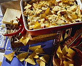 Mexican-style vegetable gratin with tortilla chips