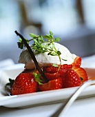 Vanilla mousse on strawberries and raspberries