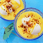 Mango and coconut ice cream sundae
