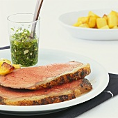 Roast beef with green sauce