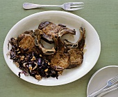 Pork chops with fried radicchio and walnuts
