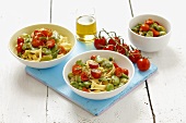 Tagliatelle with broad beans and cherry tomatoes