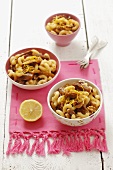 Elbow macaroni with dried figs, walnuts, raisins and honey