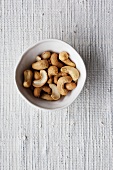 Cashew nuts in a bowl, seen from above