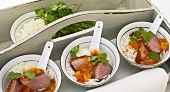 Sweet and sour duck breast on a bed of rice