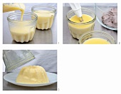 Filled vanilla pudding being prepared