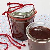 Homemade chocolate cream in preserving jars