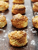 Cheese scones on a wooden surface