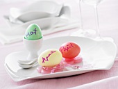 Easter eggs decorated with names