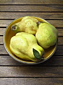 Three quinces in a bowl