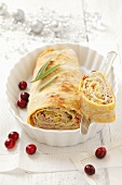 Christmas puff pastry strudel with minced meat