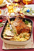 Turkey leg with sauerkraut for Christmas dinner