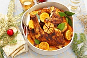 Roast chicken with lemons, garlic and bay leaves