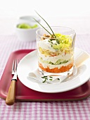 A layered salad with Chinese cabbage