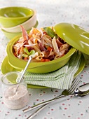 Pasta salad with ham, chorizo and vegetables