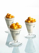 Frozen mousse with physalis and maple syrup