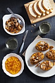 Toast with pumpkin pate and mushrooms