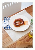 A pretzel on a plate