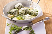 Spinach and quark gnocci with garlic and chervil butter