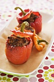 Red peppers with mince stuffing