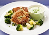 Burgers with broccoli and herb sauce