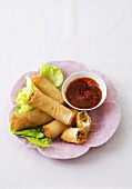 Vegetarian spring rolls with chilli sauce