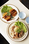 Deep-fried chicken pieces and breaded patties (Japan)