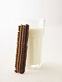 Chocolate biscuit and glass of milk