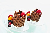 Fruit tarts with chocolate cases (chocolate rolls)