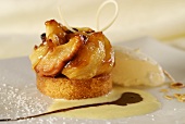 Caramelised apple dessert with vanilla ice cream