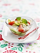 Warm fruit salad with mint