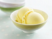 Saffron ice cream in a small bowl