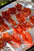 Sonnengetrocknete Tomaten auf Alufolie