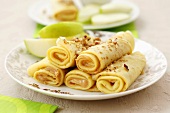 Pancakes with peanut butter filling and apple