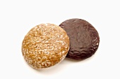 Two Lebkuchen (iced and chocolate-coated)