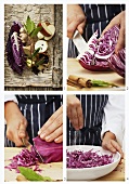Shredding and salting red cabbage