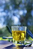 Olive oil in a glass