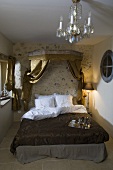 Double bed with breakfast tray in a bedroom